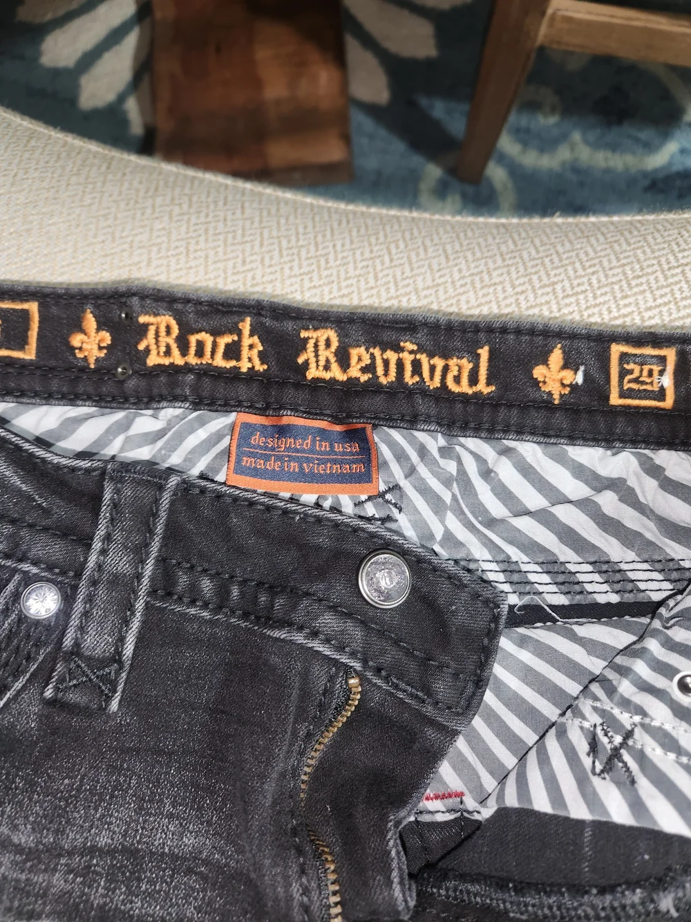 Rock Revival Black Denim Shorts with Multicolor Embroidered Pockets